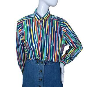 Vintage New Fashion Western Shirt Size Medium Multicolor Stripes Button Down